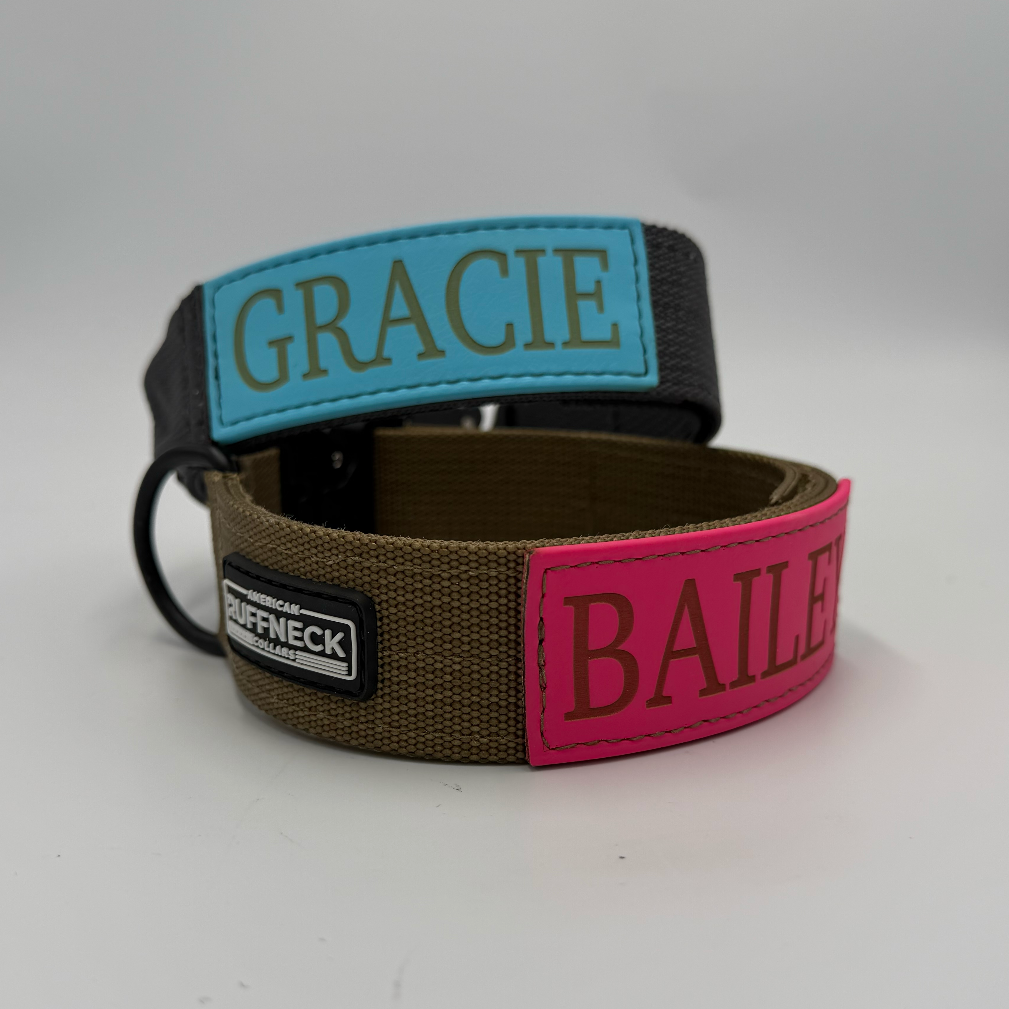 Titan Tactical Series dog collar with COBRA® buckle, control handle, and BioThane personalized tag – American Ruffneck Collars