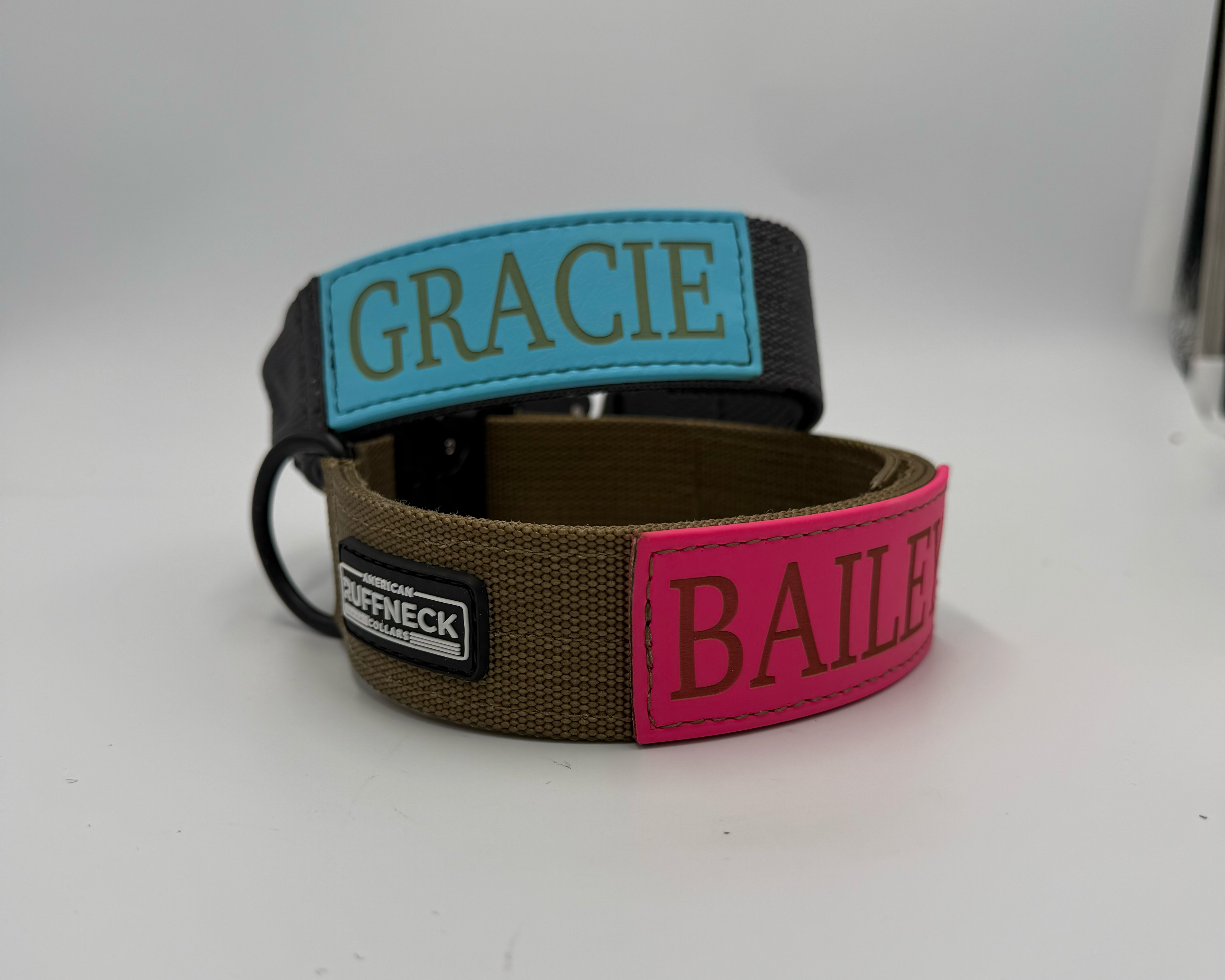 Titan Tactical Series dog collar with COBRA® buckle, control handle, and BioThane personalized tag – American Ruffneck Collars