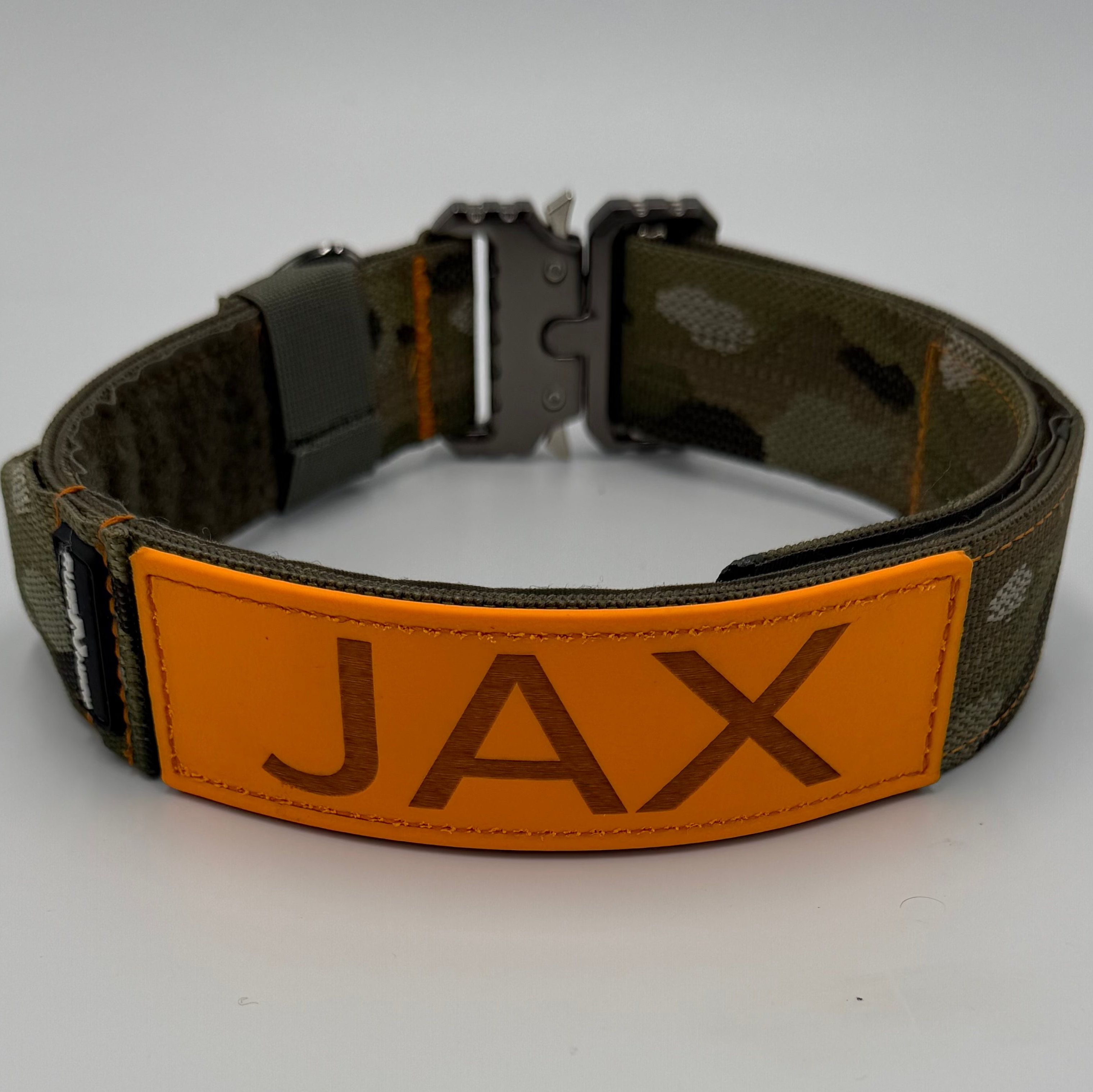 Titan Tactical Series dog collar with COBRA® buckle, control handle, and BioThane personalized tag – American Ruffneck Collars