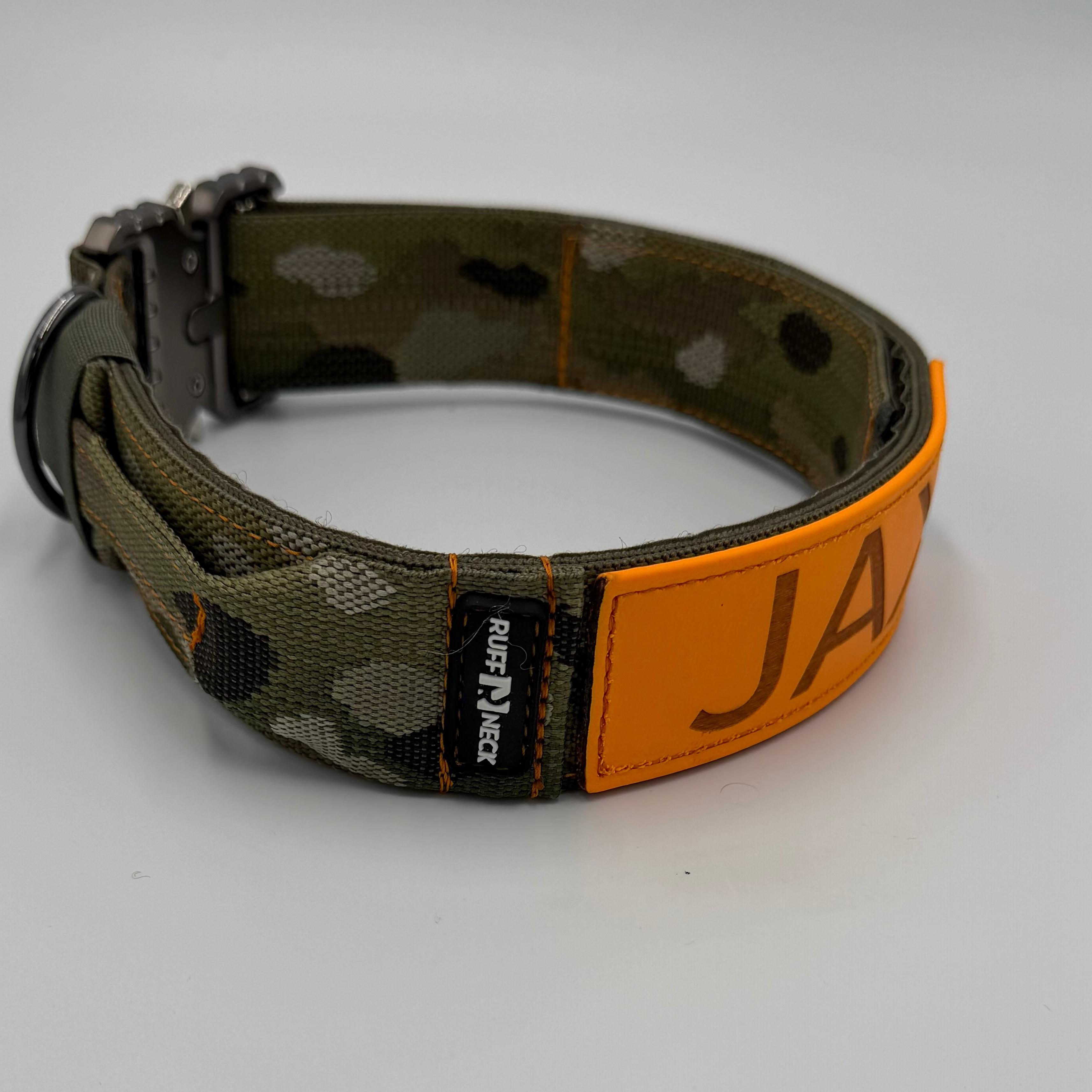 Titan Tactical Series dog collar with COBRA® buckle, control handle, and BioThane personalized tag – American Ruffneck Collars