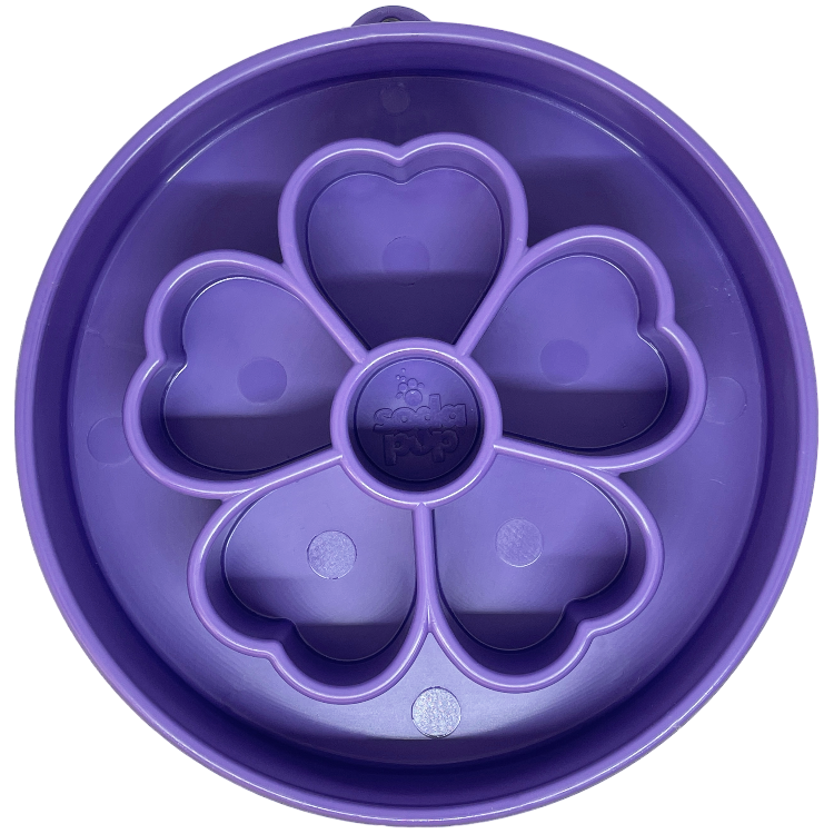 Pink Flower Design SodaPup EBOWL slow feeder bowl for dogs with flower pattern, designed for enrichment and mealtime pacing.