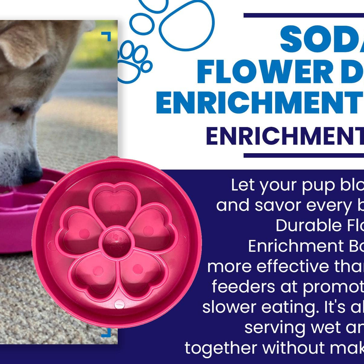 Pink SodaPup True Dogs EBOWL featuring a flower design, a slow feeder bowl for dogs with an engaging floral pattern.