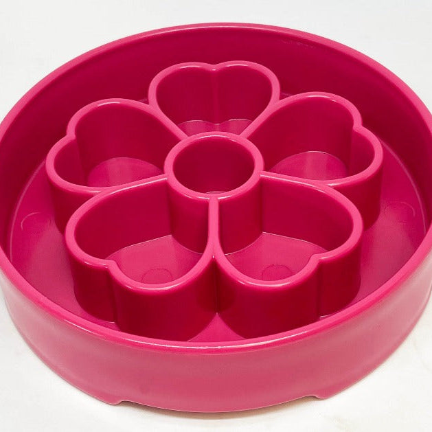 Pink Flower Design SodaPup EBOWL slow feeder bowl for dogs, featuring a colorful flower pattern and enrichment design.