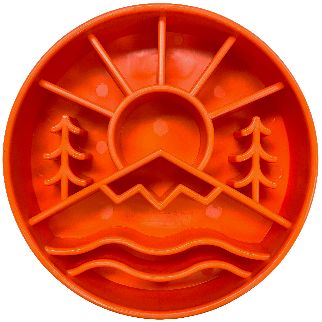 Orange SodaPup/True Dogs EBOWL slow feeder bowl with Great Outdoors design for dog enrichment and feeding.