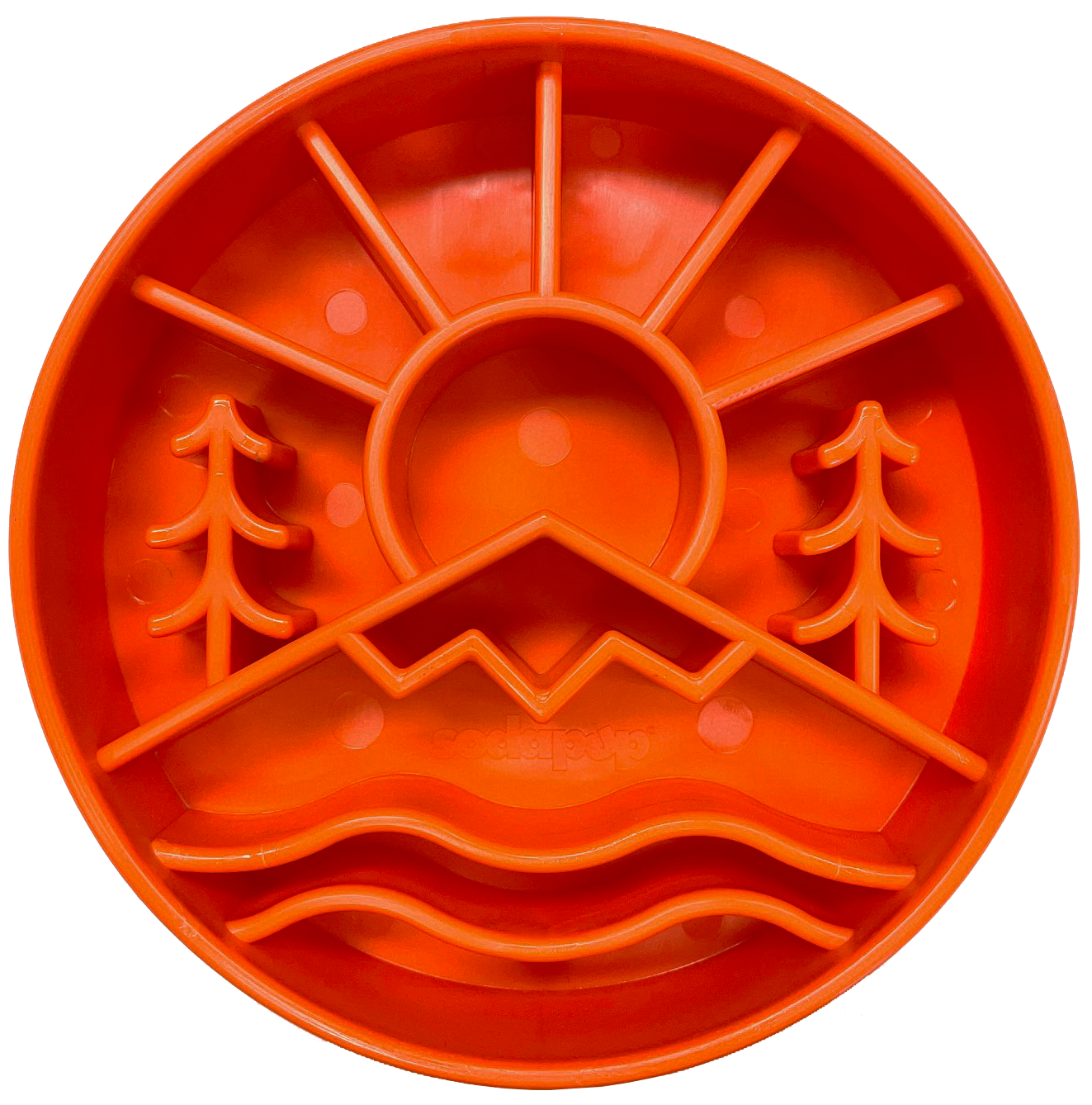 Orange SodaPup/True Dogs EBOWL slow feeder bowl with Great Outdoors design for dog enrichment and feeding.