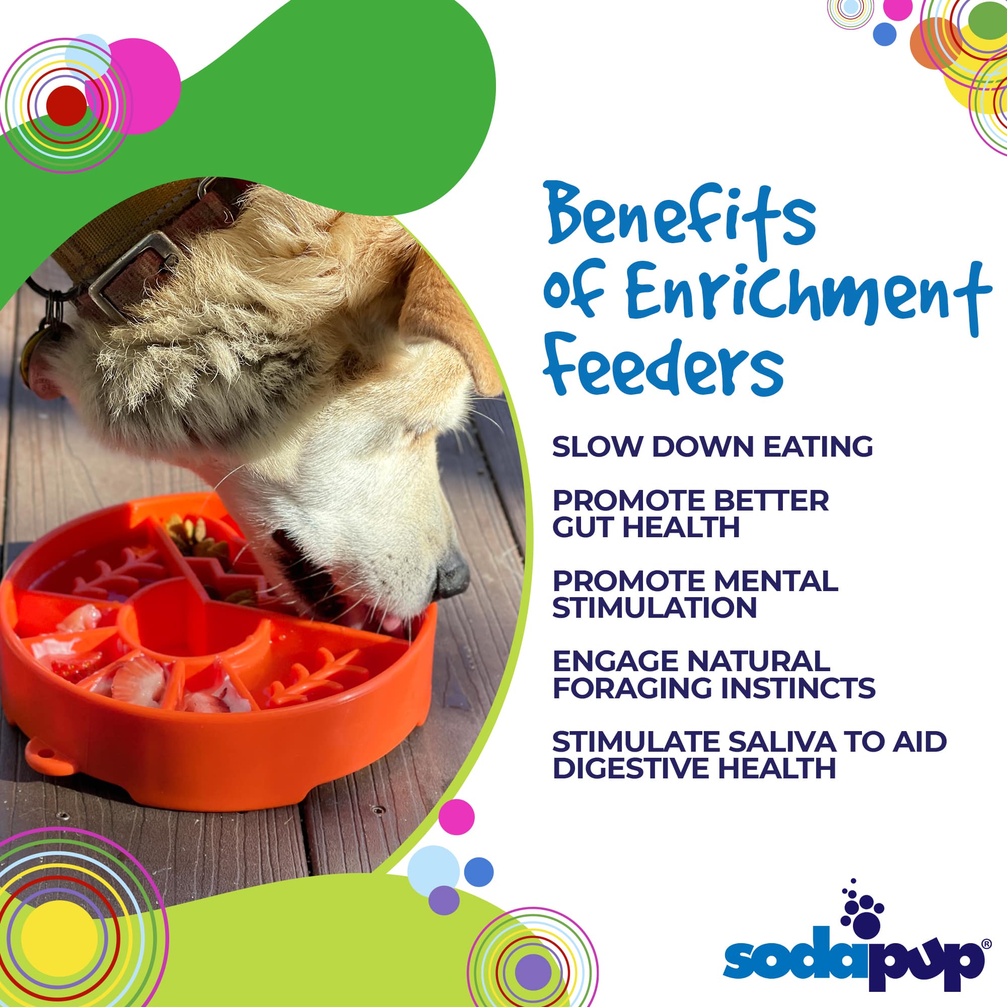 Orange SodaPup Great Outdoors Design eBowl for dogs, enrichment slow feeder bowl with outdoor-themed pattern.