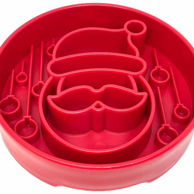 Red Santa design eBowl by SodaPup, a durable enrichment slow feeder bowl for dogs with festive holiday pattern.
