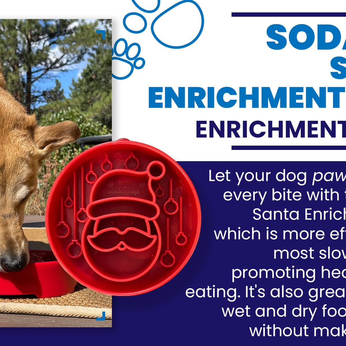 Red Santa design SodaPup EBOWL slow feeder bowl for dogs with festive holiday theme and engaging enrichment features.