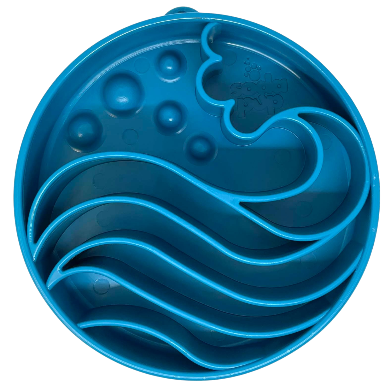 Blue Wave Design SodaPup EBowl for dogs, a slow feeder bowl with an interactive wave pattern for enrichment.