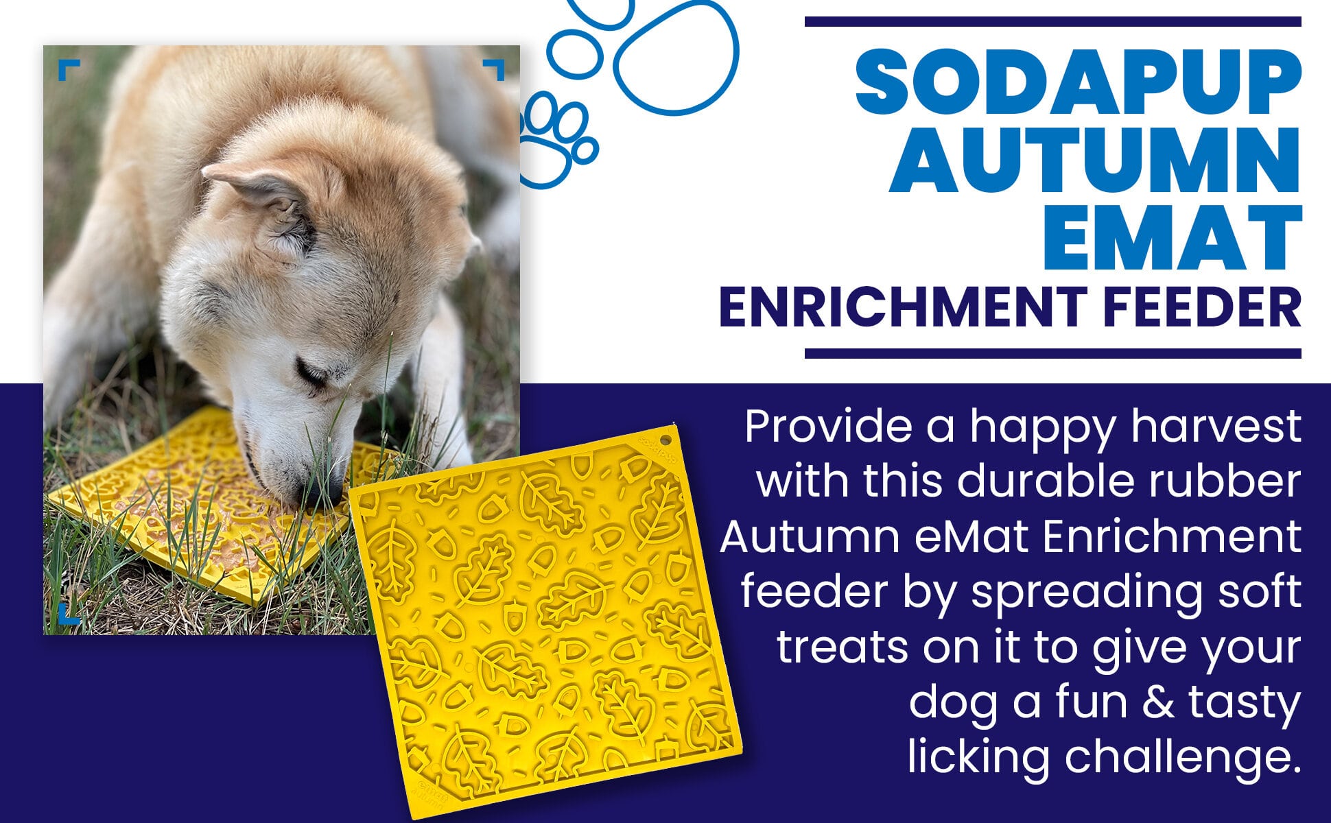 Autumn design EMAT enrichment lick mat by SodaPup, featuring fall-themed patterns for dog enrichment and play.