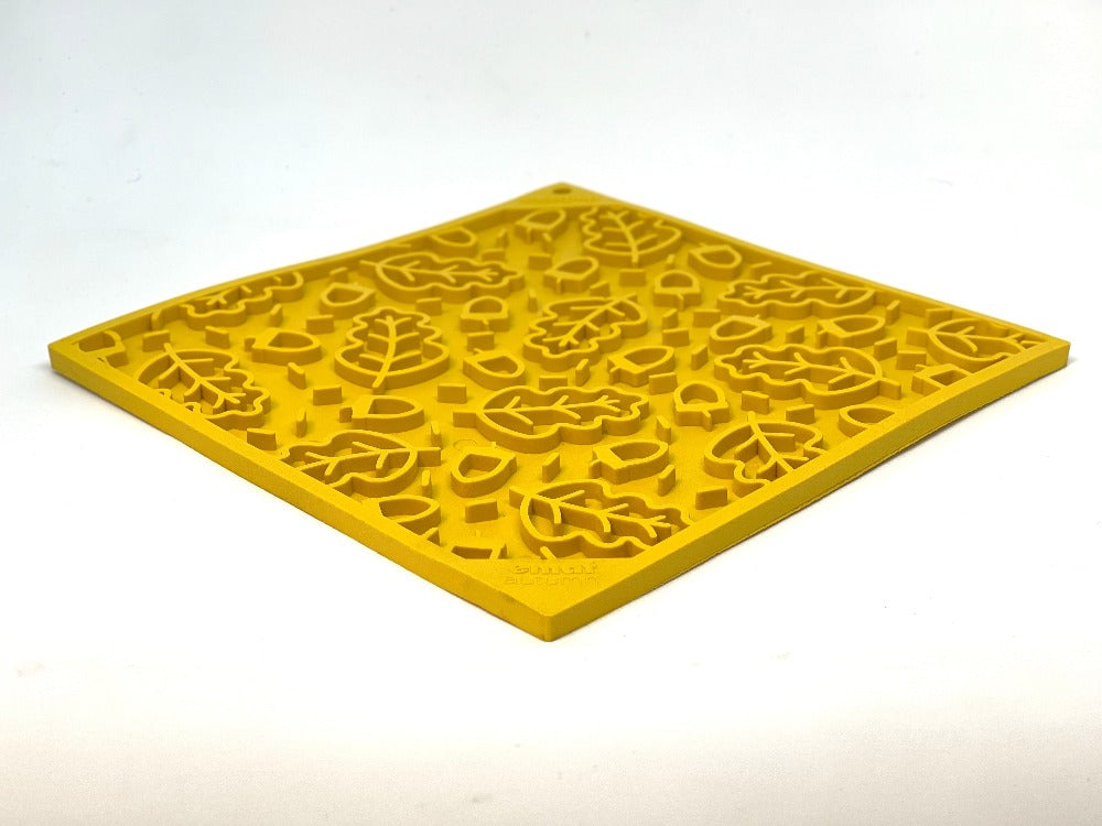 Autumn design EMAT enrichment lick mat by SodaPup/True Dogs, LLC featuring fall-themed patterns for dog mental stimulation.