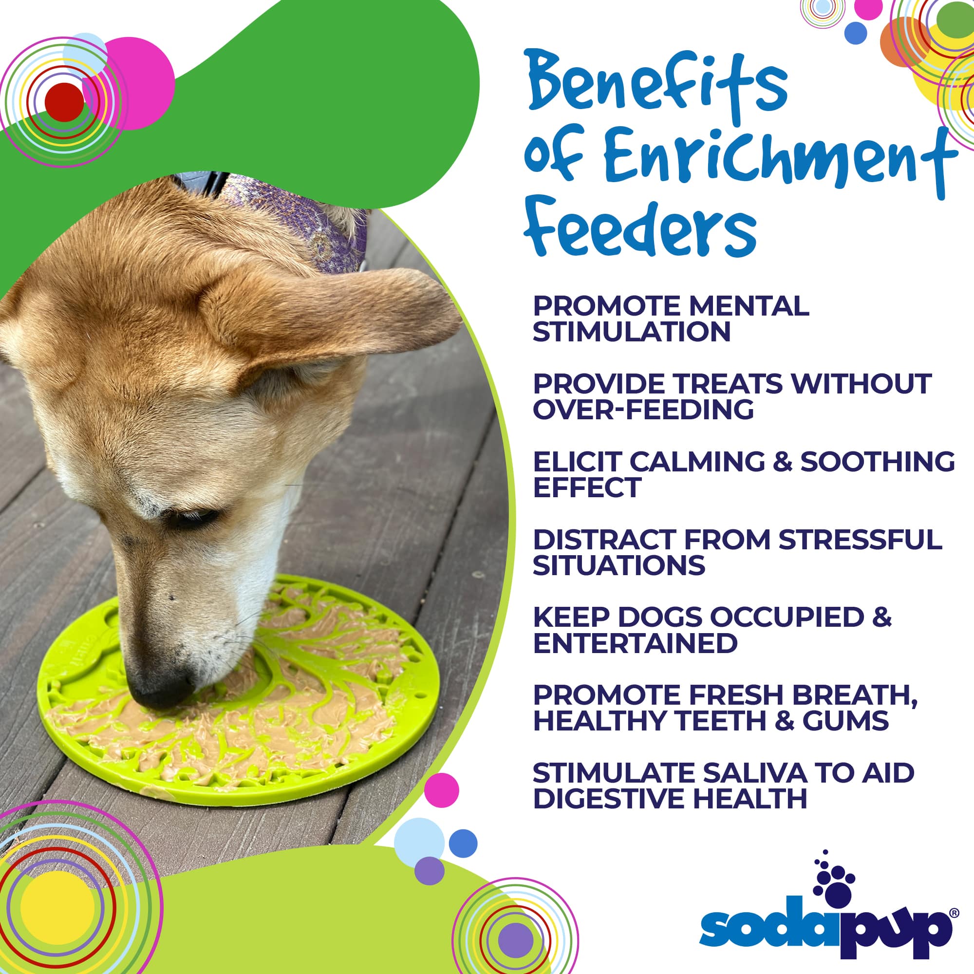 Green Tree of Life design SodaPup EMAT enrichment lick mat with suction cups, ideal for dogs and interactive pet play.