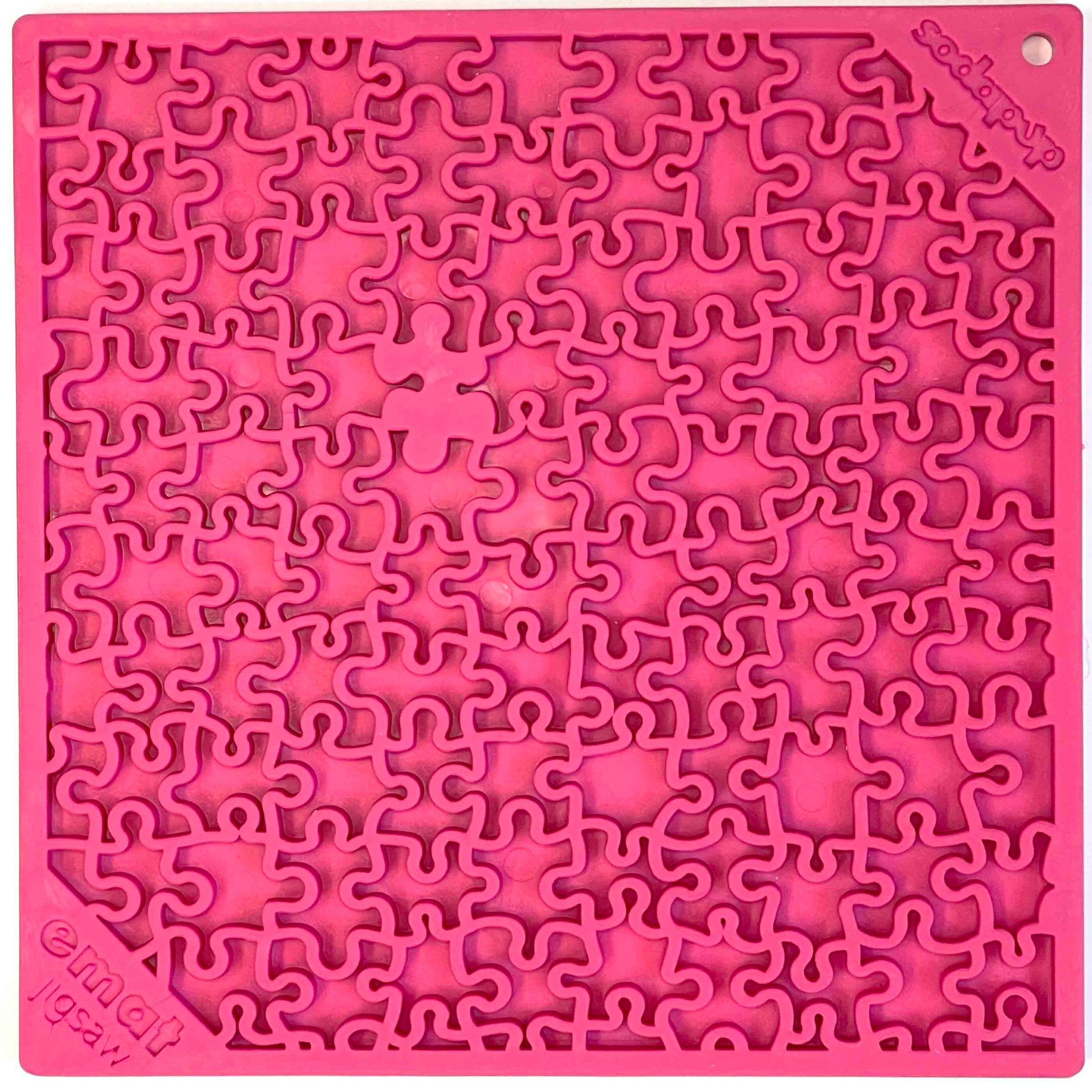 Blue Jigsaw Design eMat Enrichment Lick Mat by SodaPup/True Dogs, LLC, featuring a puzzle pattern for dog enrichment and licking fun.