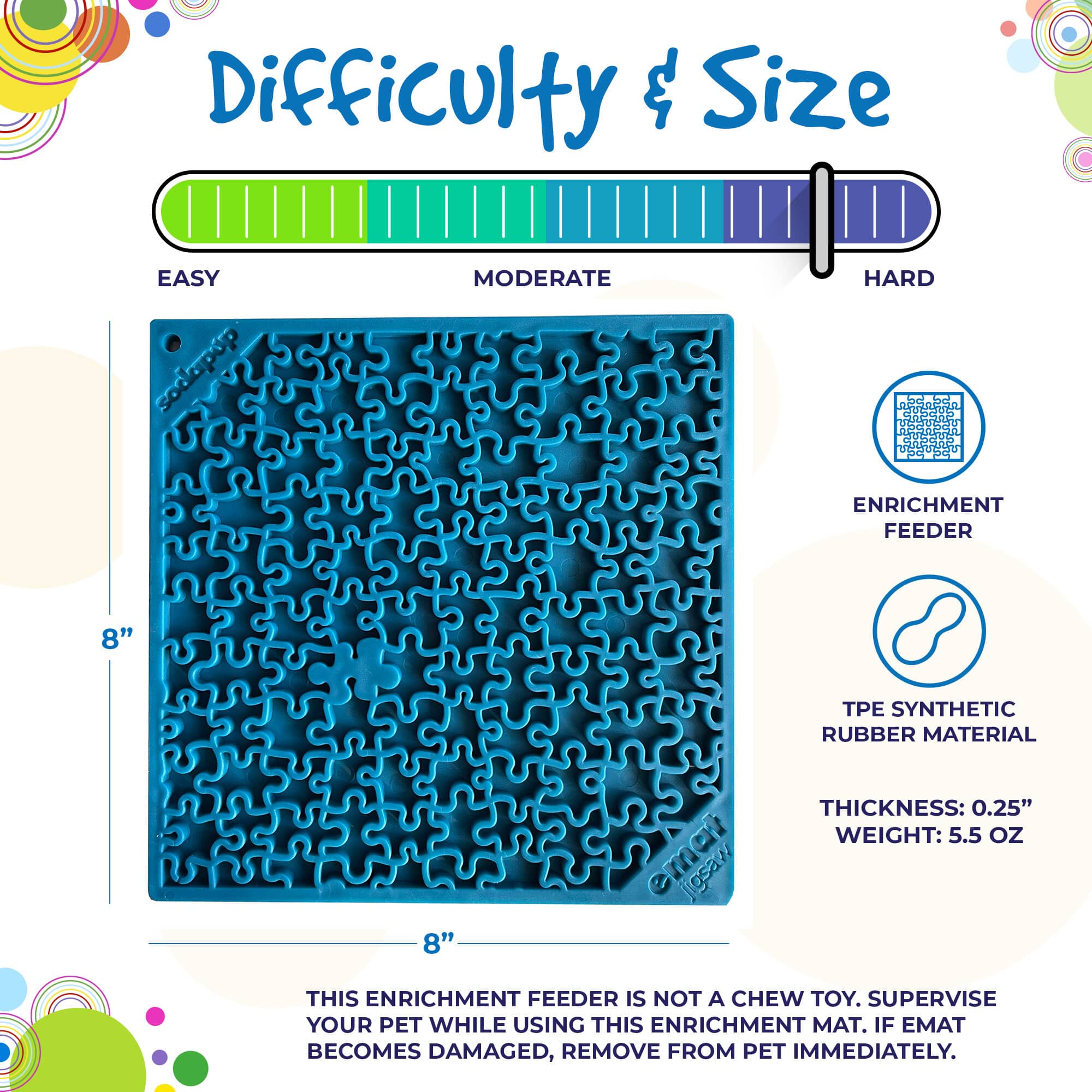 Blue Jigsaw Design eMat Enrichment Lick Mat by SodaPup/True Dogs, LLC, featuring a puzzle pattern for interactive dog enrichment.