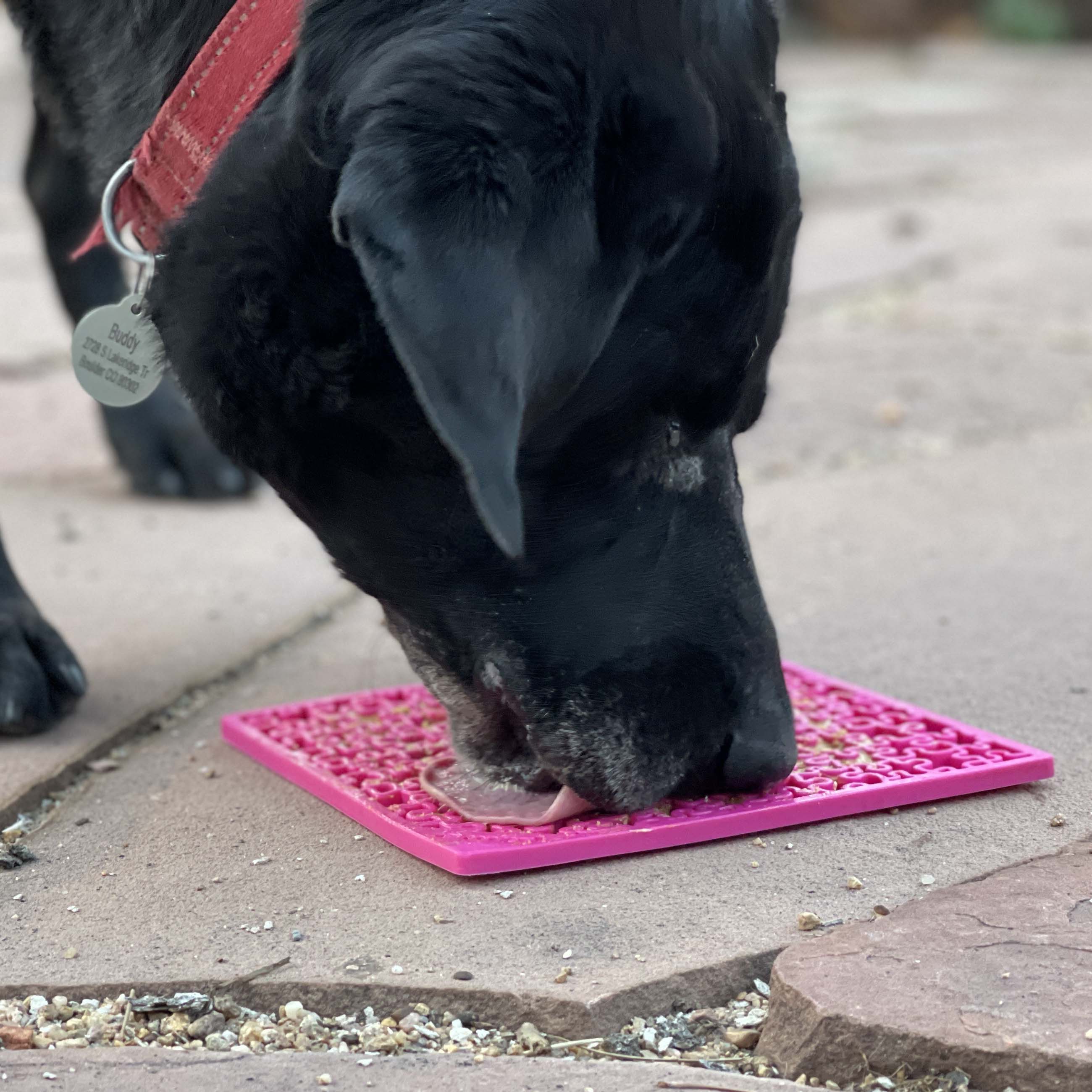 Blue Jigsaw Design eMat Enrichment Lick Mat by SodaPup for dogs, featuring a puzzle pattern for mental stimulation.