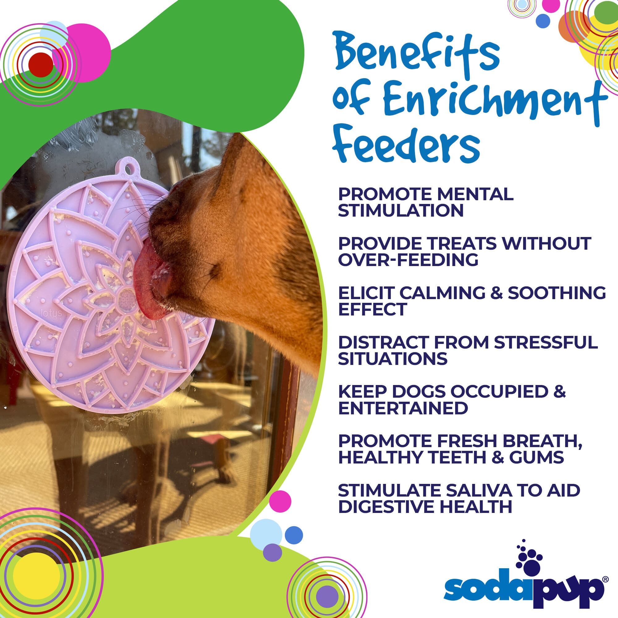Pastel purple Lotus Design eMat Enrichment Lick Mat with suction cups by SodaPup/True Dogs, LLC, featuring a lotus pattern.