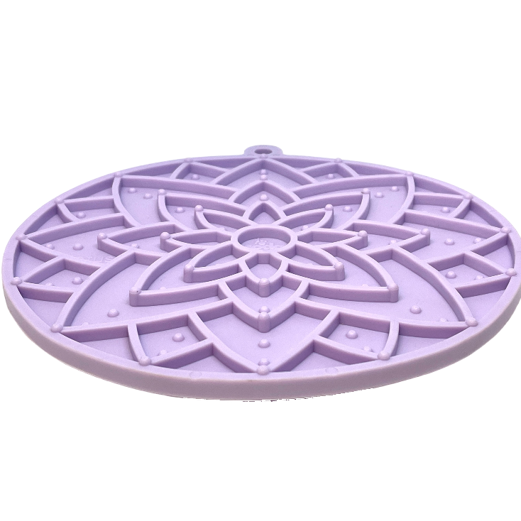 Pastel purple Lotus Design eMat Enrichment Lick Mat with suction cups from SodaPup/True Dogs, LLC, for interactive pet enrichment.