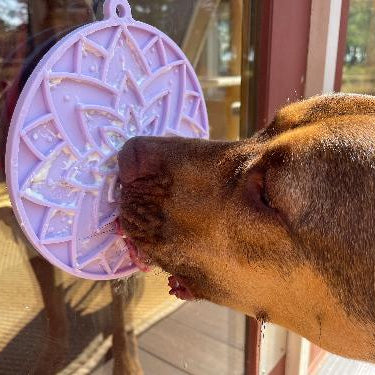 Pastel purple Lotus Design eMat Enrichment Lick Mat with suction cups by SodaPup/True Dogs, LLC for dog enrichment and interactive play