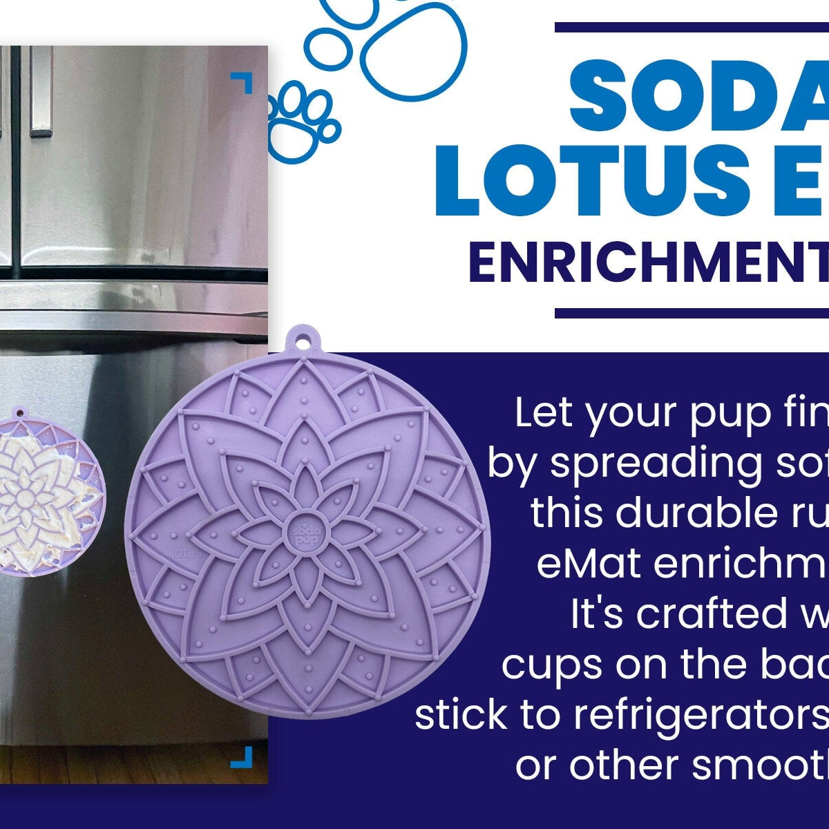 Pastel purple Lotus Design eMat Enrichment Lick Mat with suction cups by SodaPup/True Dogs, LLC for dogs.