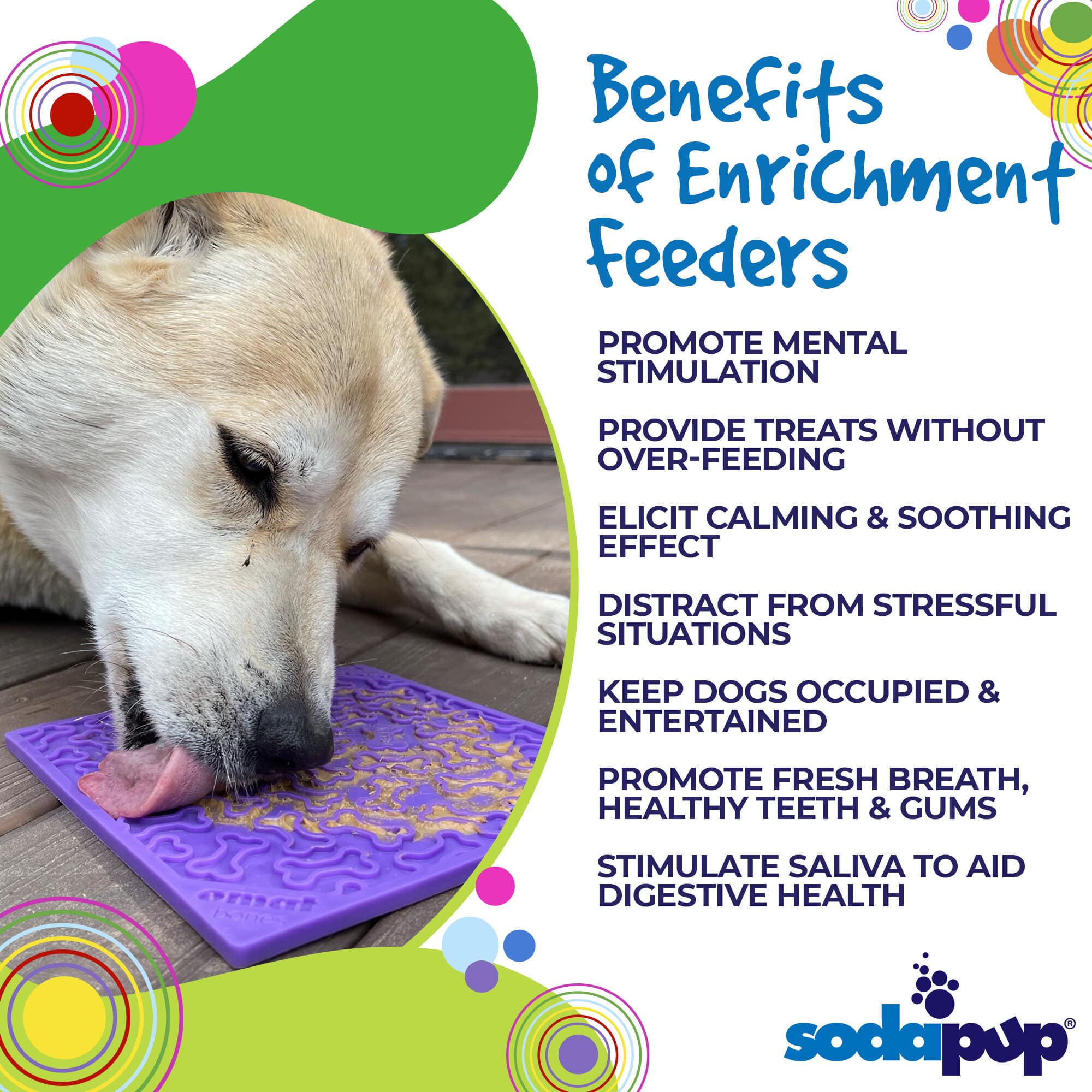 Purple Bones Design EMAT enrichment lick mat by SodaPup/True Dogs, LLC, featuring a durable silicone surface for dogs.