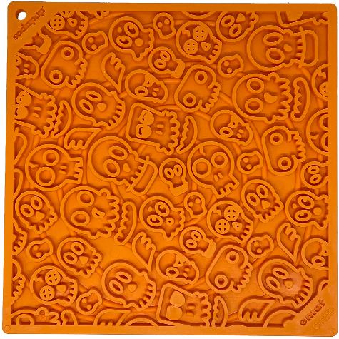 Black EMAT Zombie Design Enrichment Lick Mat for dogs by SodaPup/True Dogs, featuring a spooky zombie pattern.