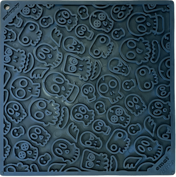Black Zombie Design EMAT enrichment lick mat by SodaPup/True Dogs, LLC, featuring a detailed zombie graphic for dog enrichment.