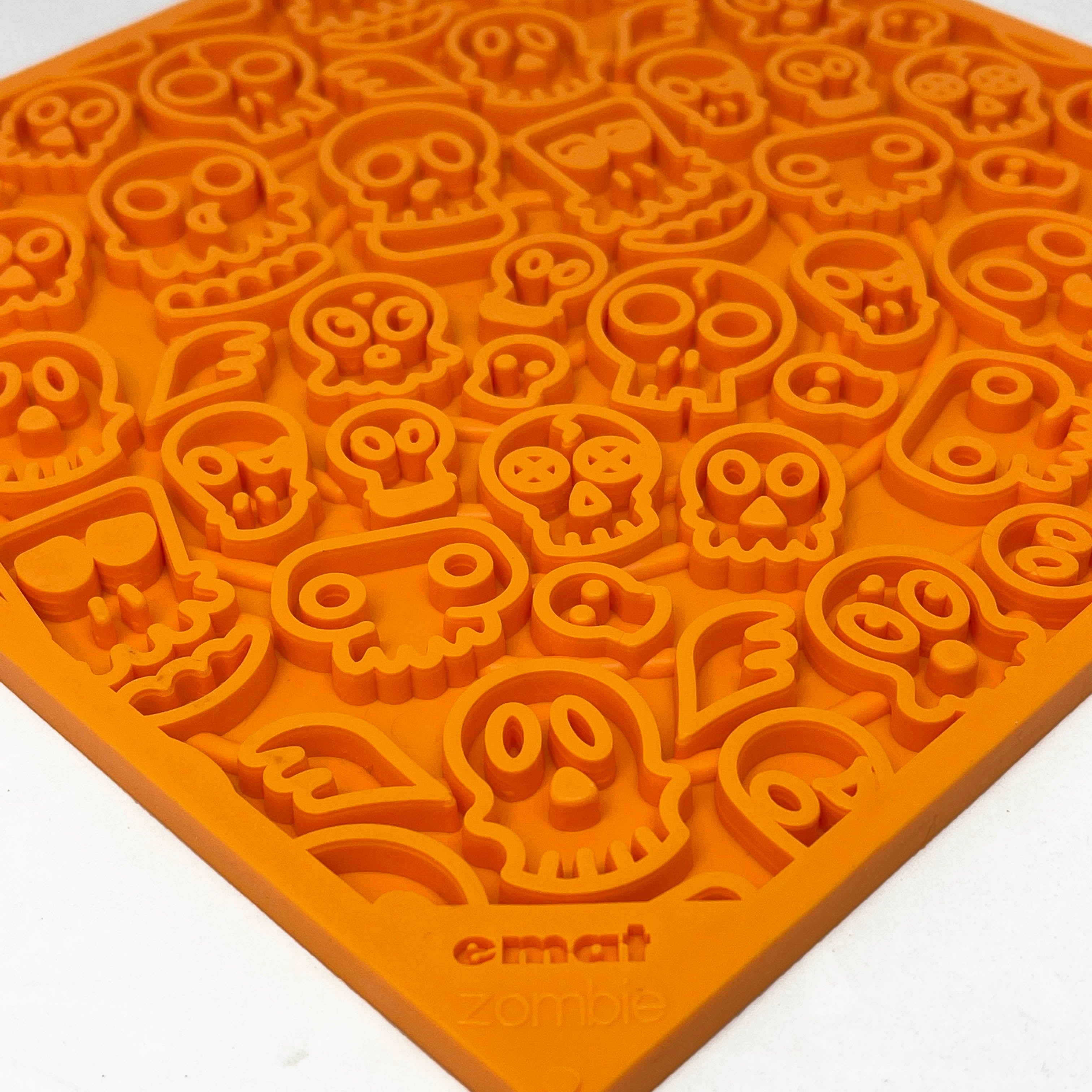 Black Zombie Design EMAT enrichment lick mat by SodaPup/True Dogs, LLC, featuring a detailed zombie graphic for dog enrichment.