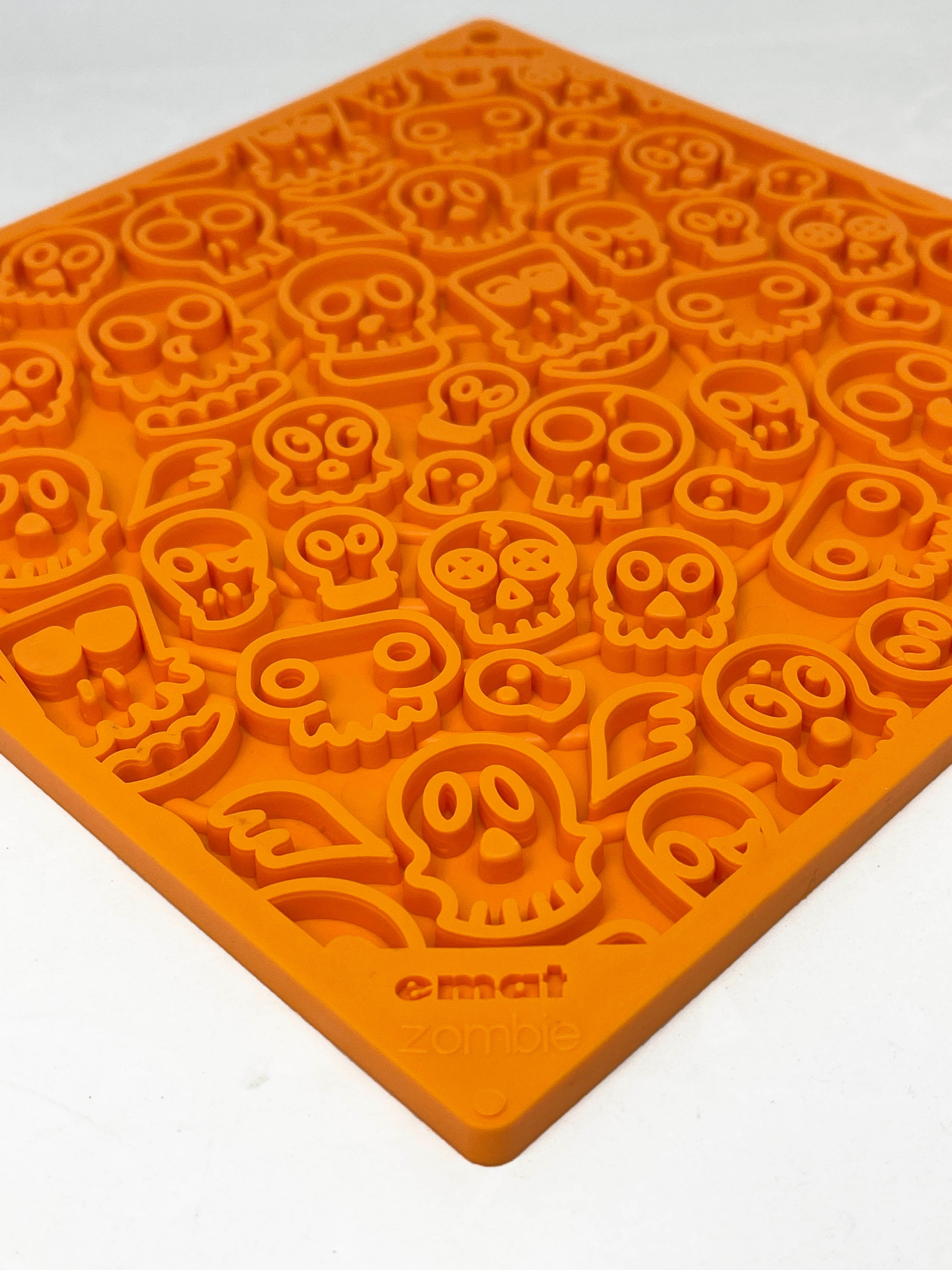 Black Zombie Design EMAT enrichment lick mat by SodaPup/True Dogs, LLC, featuring a detailed zombie graphic for dog enrichment.