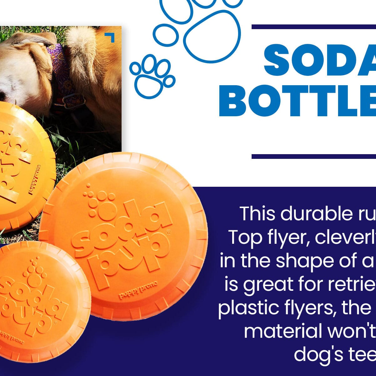 Orange Rubber Bottle Top Flyer dog toy by SodaPup, durable rubber frisbee for dogs, perfect for retrieving and active play.
