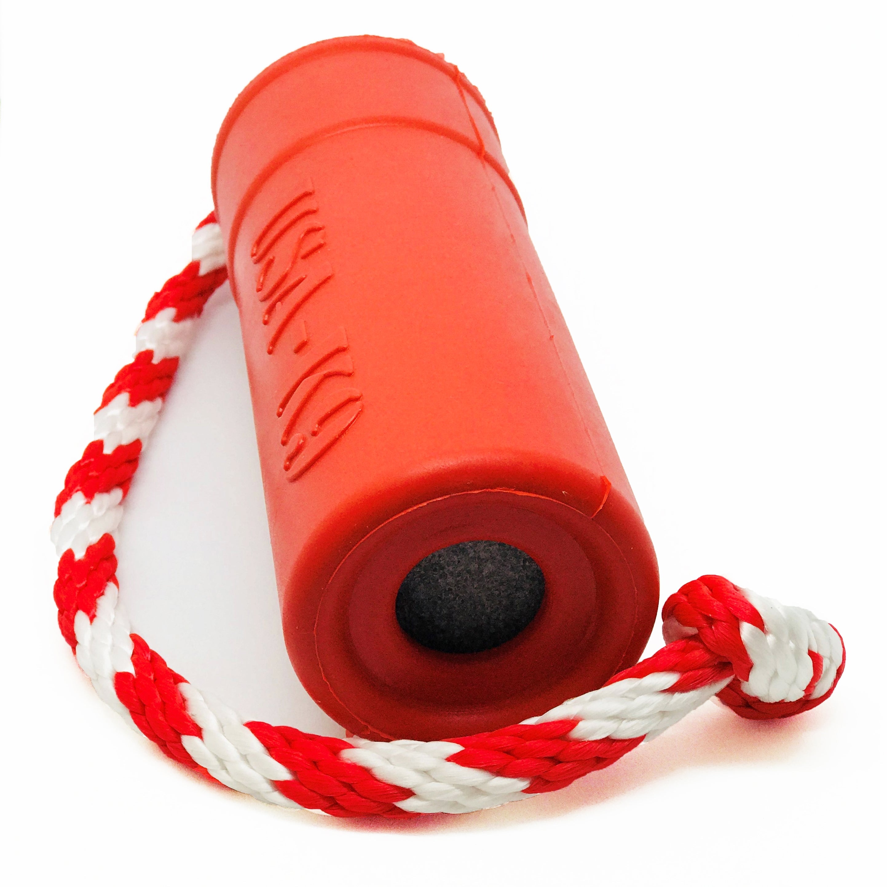 Large red USA-K9 Firecracker Durable Rubber Floating Training Dummy for dogs, made by SodaPup/True Dogs, LLC.