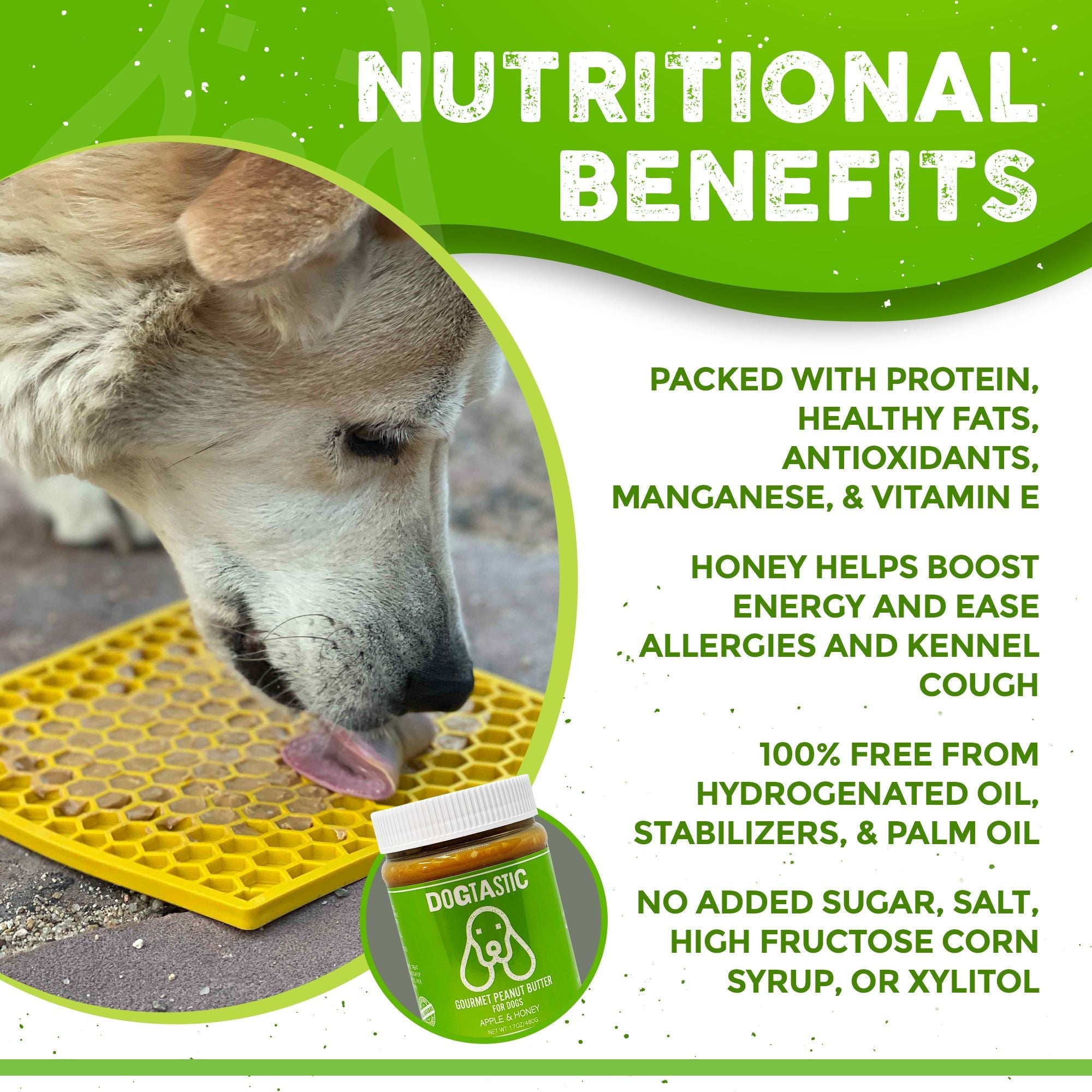 Dogtastic Gourmet Peanut Butter for Dogs with Flax Seed, SodaPup/True Dogs treats, creamy and natural for healthy dog snacking.
