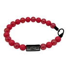 Pink beaded dog collar with a Ruffneck label on a white background