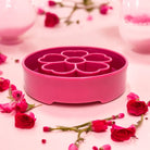 Pink Flower Design EBOWL slow feeder bowl for dogs by SodaPup/True Dogs, LLC with colorful flower pattern and durable plastic material.
