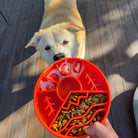 SodaPup True Dogs EBOWL dog slow feeder bowl with Great Outdoors design in orange, featuring outdoor-themed patterns for enrichment.