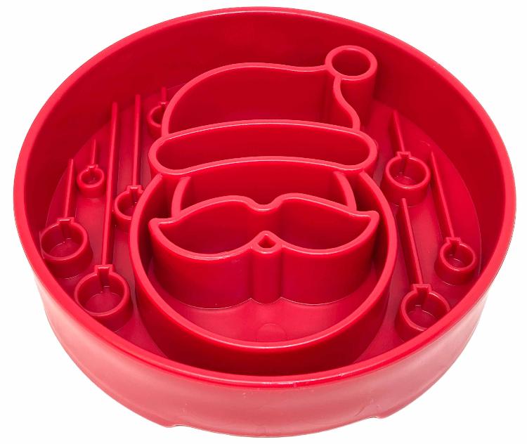 Red Santa design eBowl by SodaPup, a durable enrichment slow feeder bowl for dogs with festive holiday pattern.