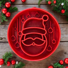 Red Santa design eBowl for dogs by SodaPup, featuring Santa-themed enrichment slow feeder bowl with festive holiday pattern.
