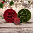 Red Santa design SodaPup EBOWL slow feeder dog bowl with festive holiday pattern for enrichment and mealtime fun.