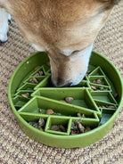 Green SodaPup EBOWL with pine tree design, dog slow feeder bowl for enrichment and mealtime stimulation.
