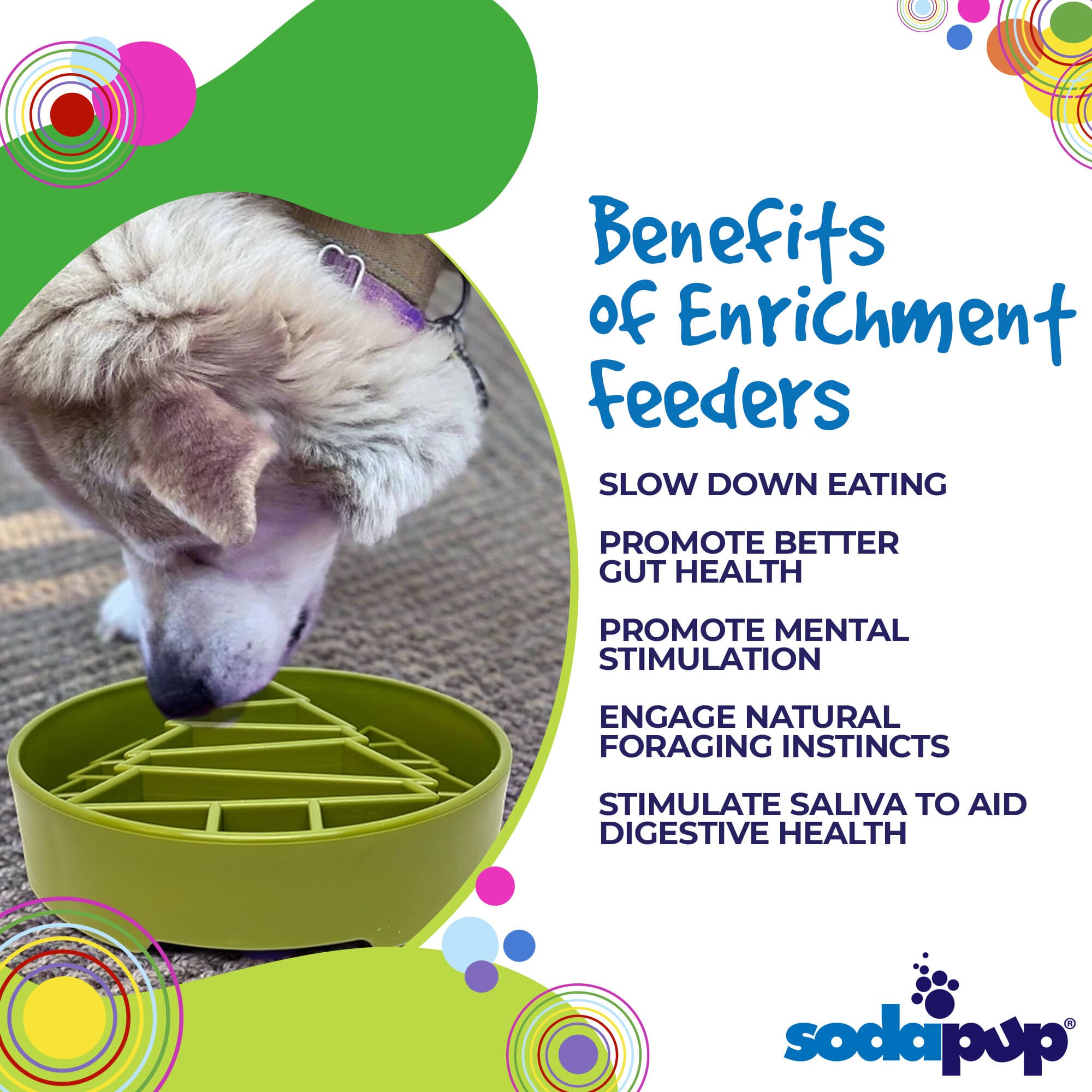 Green SodaPup EBOWL with pine tree design, an enrichment slow feeder bowl for dogs, featuring a detailed pine tree pattern.