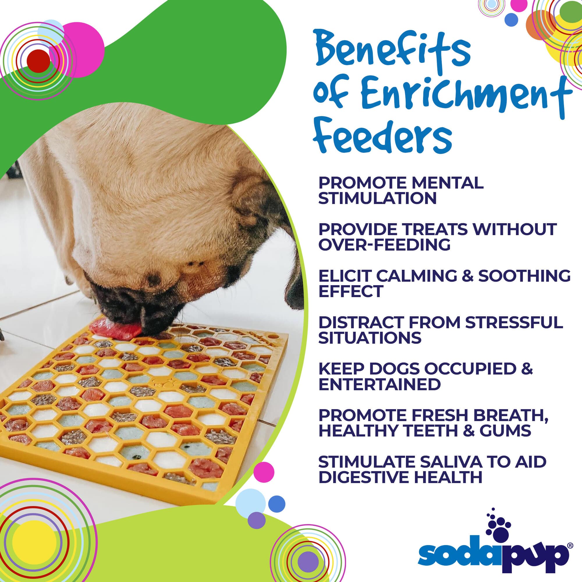 Large yellow Honeycomb Design EMAT Enrichment Lick Mat by SodaPup for dogs, with textured honeycomb pattern for mental stimulation.