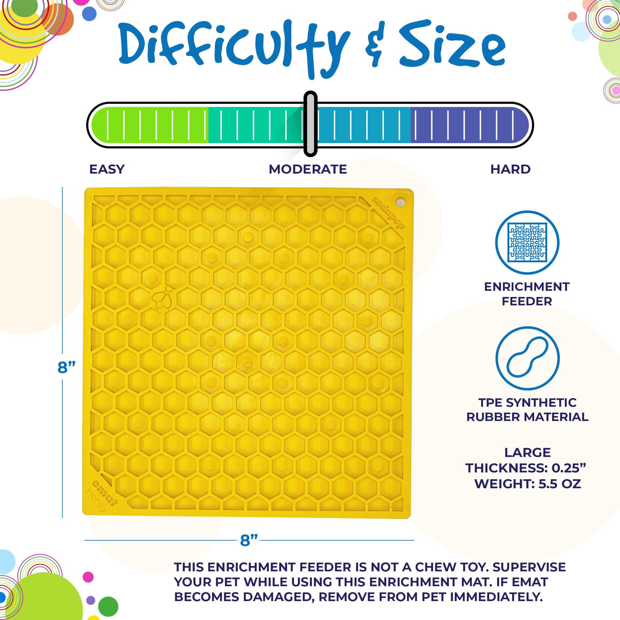 Large yellow Honeycomb Design EMAT Enrichment Lick Mat by SodaPup/True Dogs, LLC, featuring a honeycomb pattern for dog enrichment.