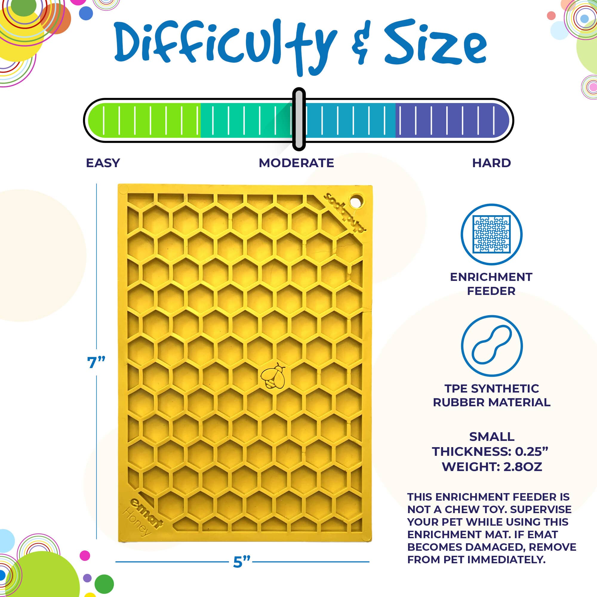 Large yellow Honeycomb Design EMAT Enrichment Lick Mat by SodaPup/True Dogs, LLC, featuring a honeycomb pattern for dog enrichment.