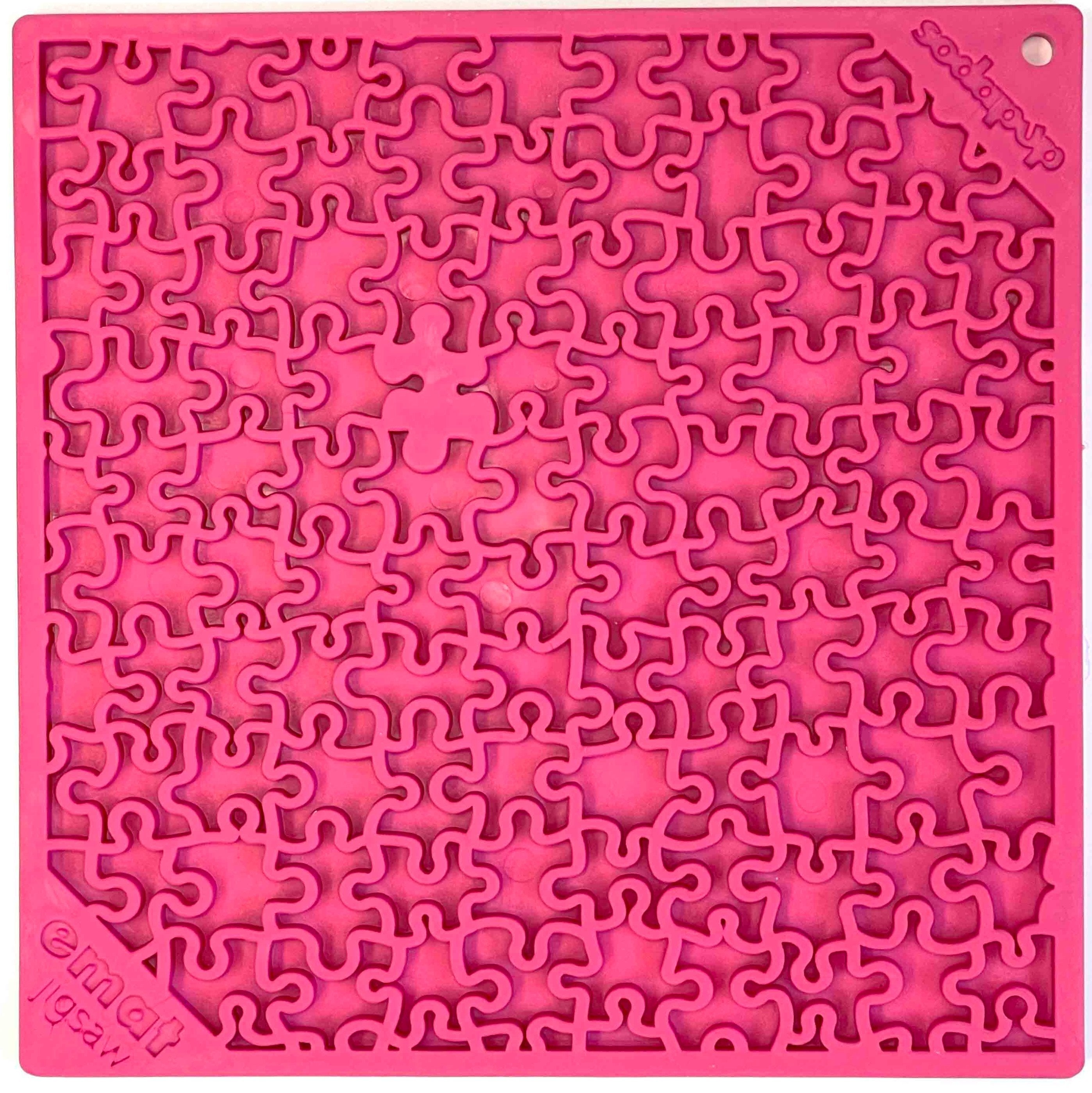 Blue Jigsaw Design eMat Enrichment Lick Mat by SodaPup/True Dogs, LLC, featuring a puzzle pattern for dog enrichment and licking fun.