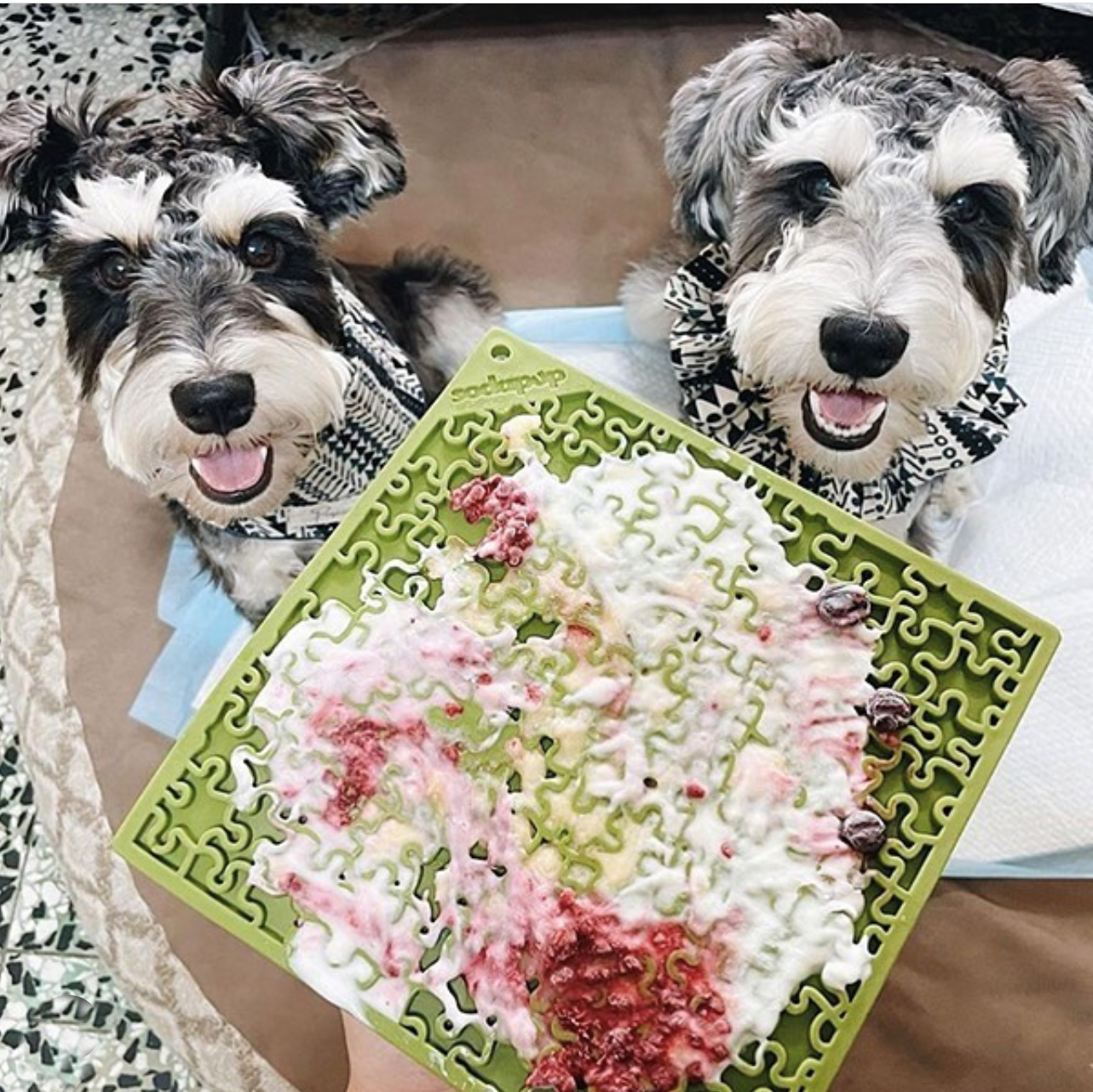 Blue SodaPup True Dogs EMAT Jigsaw Design enrichment lick mat with puzzle pattern for dogs.