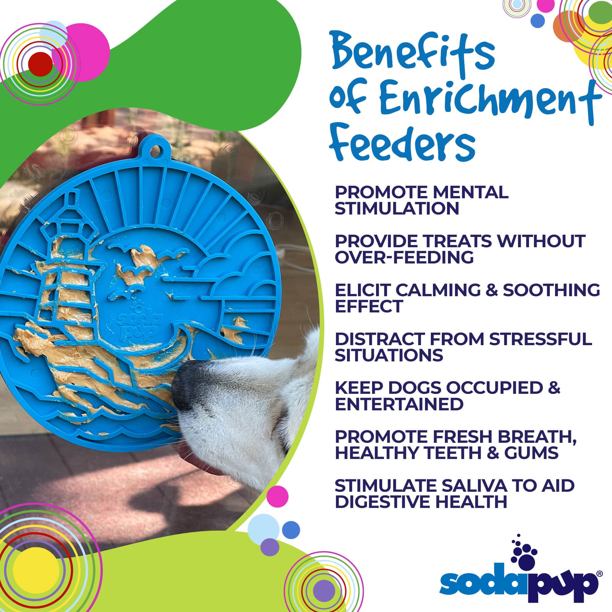 Sea foam blue Lighthouse eMat Enrichment Lick Mat with suction cups from SodaPup/True Dogs, LLC, designed for dog enrichment and mental stimulation.