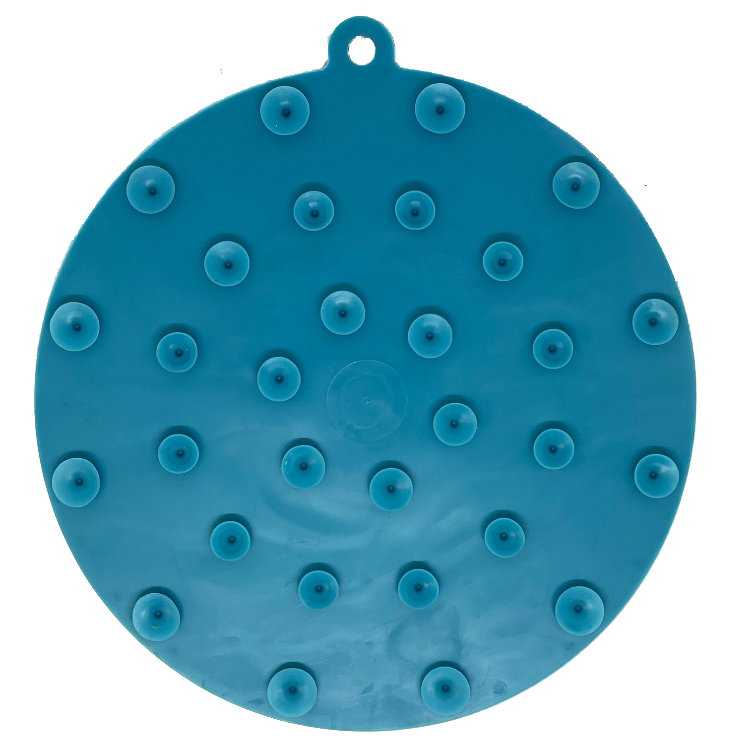 Seafoam blue Lighthouse eMat Enrichment Lick Mat with suction cups from SodaPup, designed for dog enrichment and interactive play.