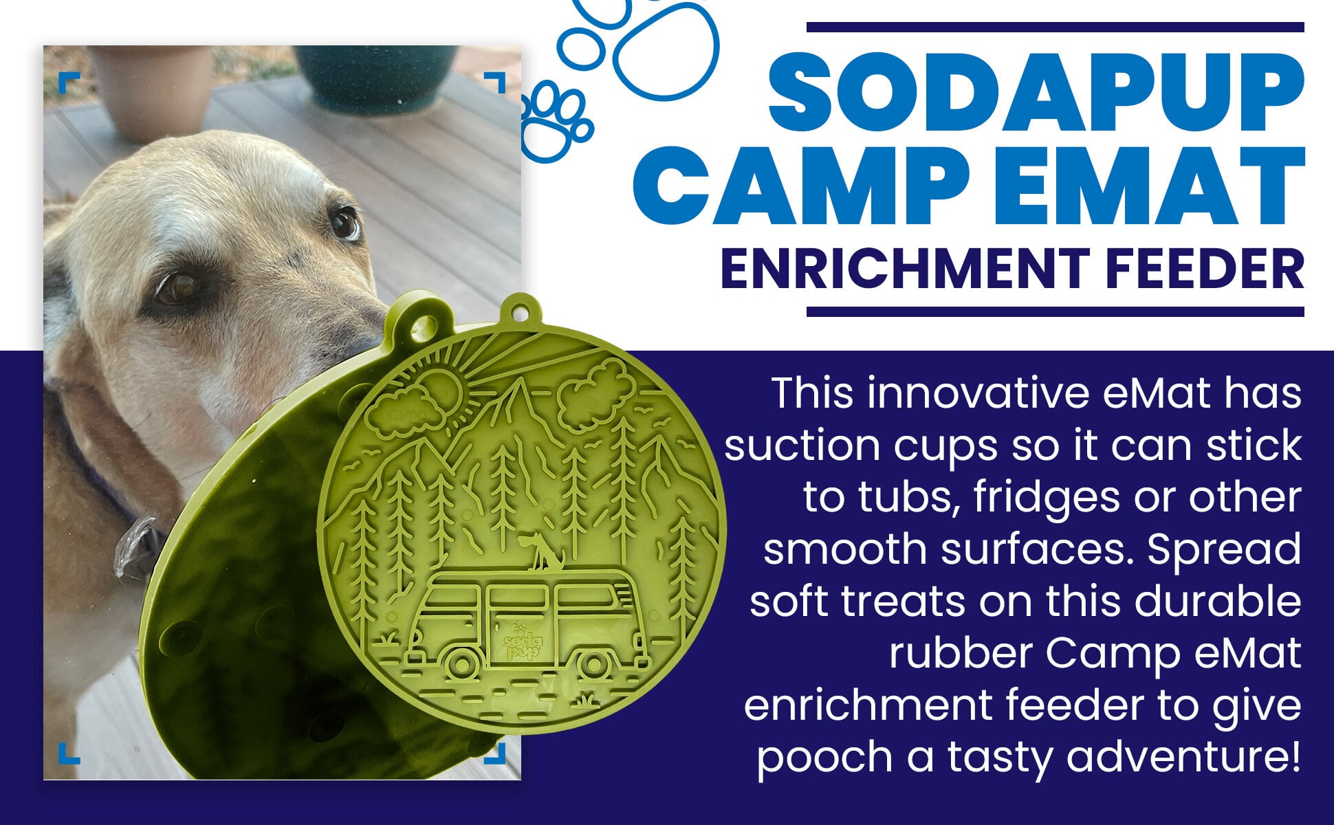 Orange SodaPup EMAT Camp eMat enrichment lick mat for dogs, with textured surface for engaging canine activity.