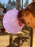 Pastel purple Lotus Design eMat Enrichment Lick Mat with suction cups by SodaPup/True Dogs, LLC, for dog enrichment.