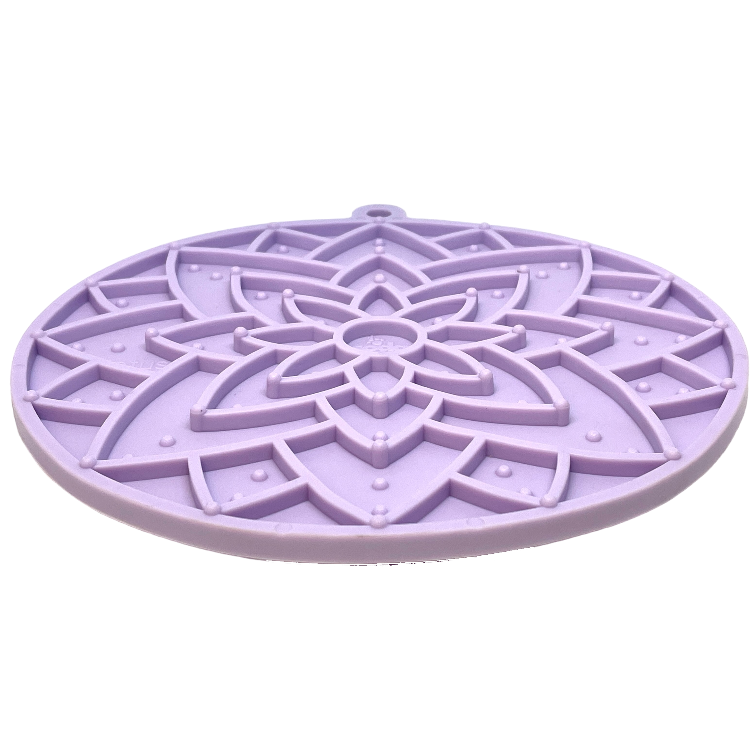 Pastel purple Lotus Design eMat Enrichment Lick Mat with suction cups from SodaPup/True Dogs, LLC, for interactive pet enrichment.