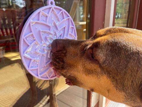 Pastel purple Lotus Design eMat Enrichment Lick Mat with suction cups by SodaPup/True Dogs, LLC for dog enrichment and interactive play